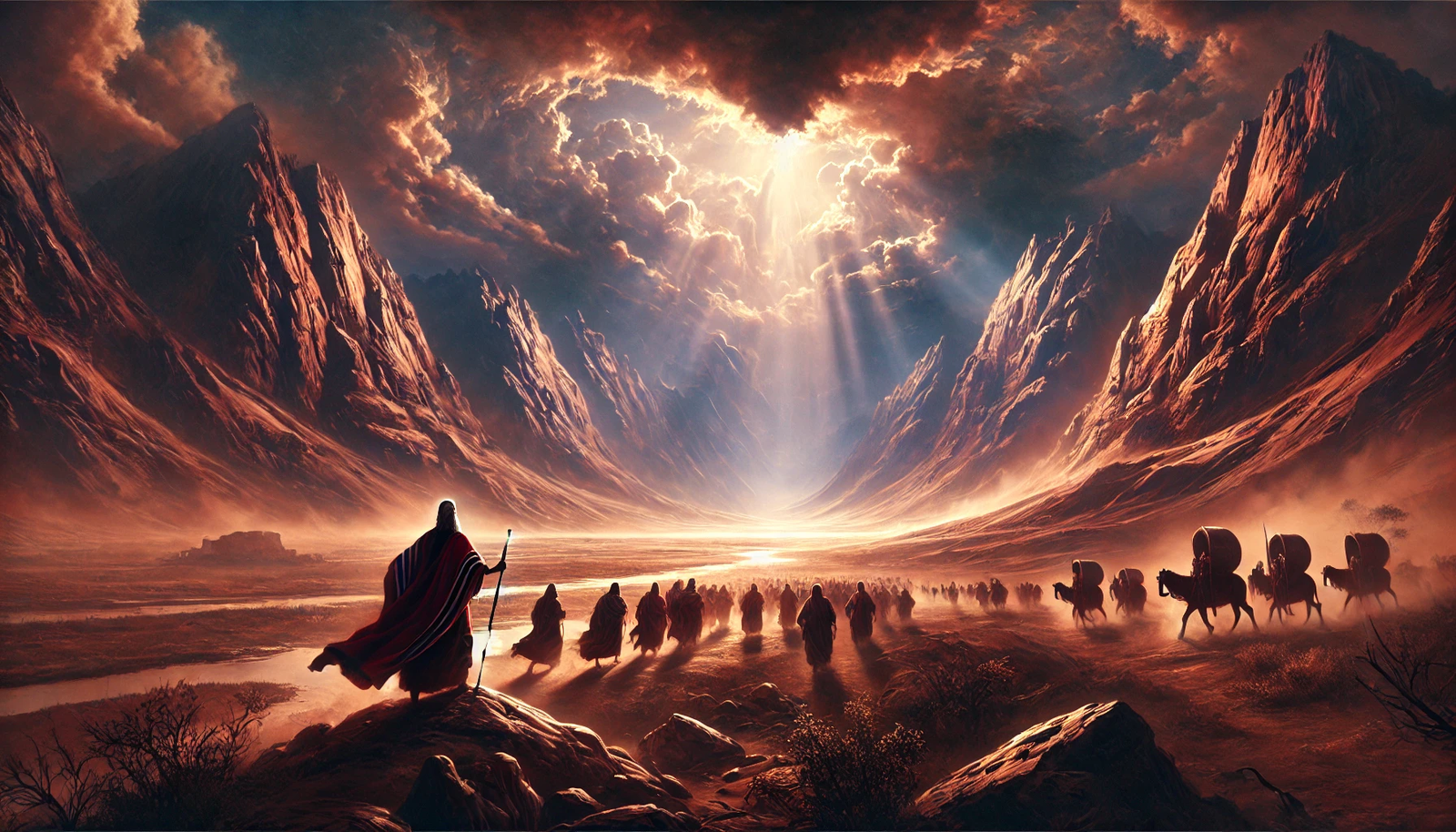 Moses leading the Israelites through the wilderness